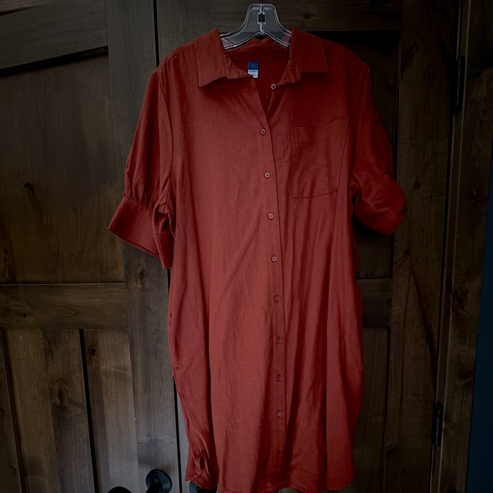 Two dresses from Old Navy. Never worn. Size L. Puffed short sleeves. Button down